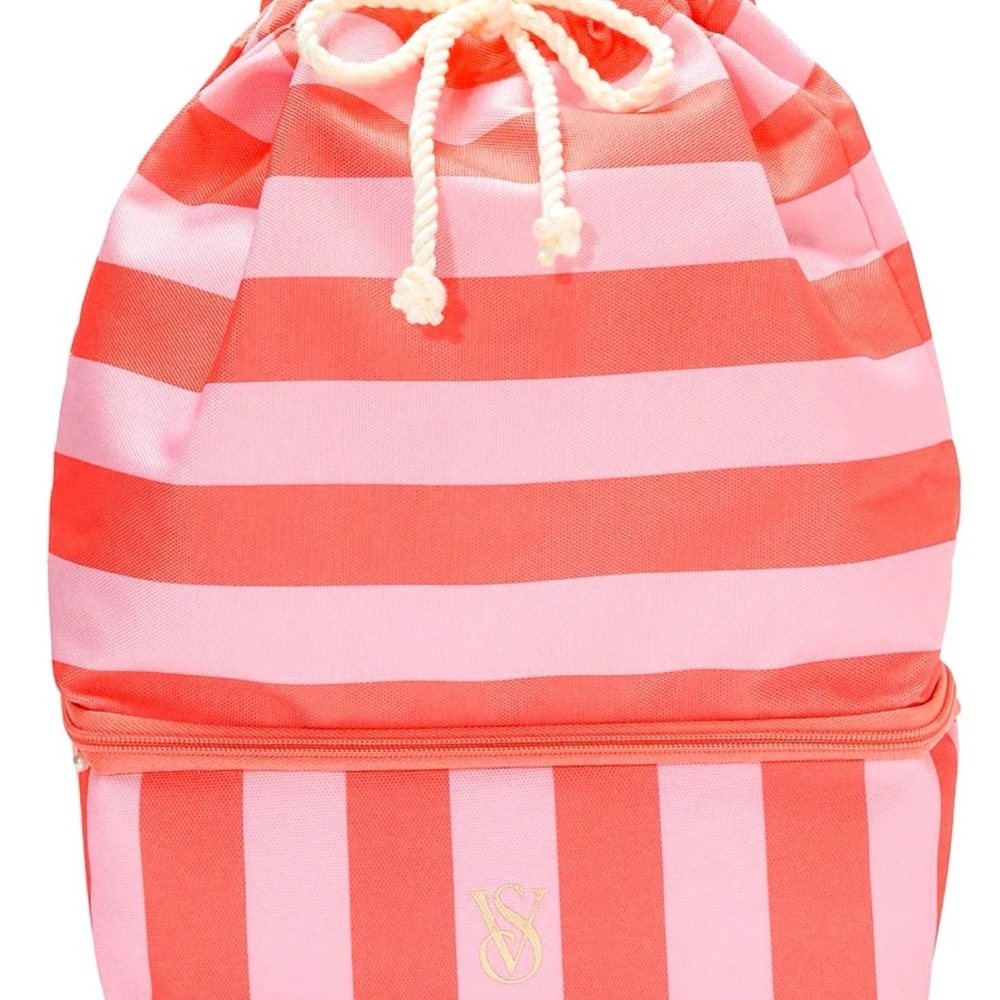 Victoria's Secret Coral and Pink Striped Bag - Picture 1 of 4